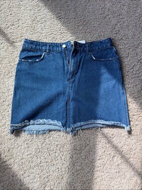 H&M Dark Blue Denim Mini Skirt with Frayed Hem